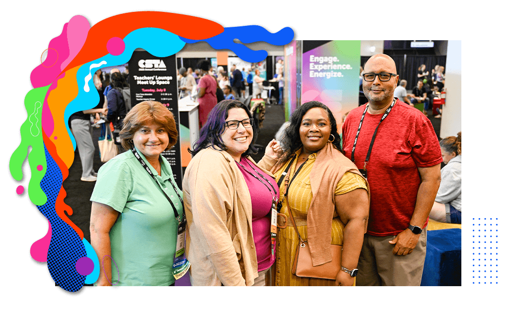 Group of four people standing in an exhibit hall